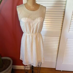 NEEDLE & THREAD | gold sparkly cream color mini dress S